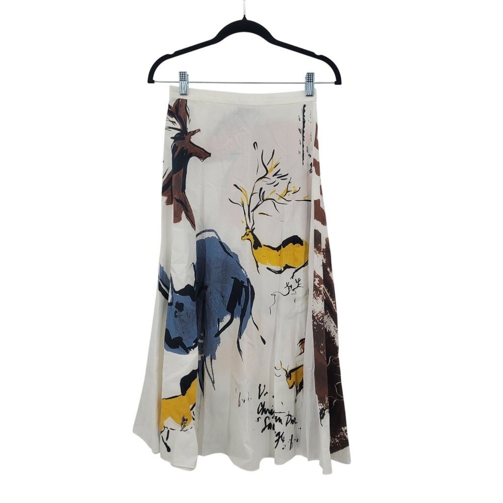 Christian Dior Midi Savage Whimsical Horse Maxi Skirt Sz 0 Cotton‎ Animal Italy